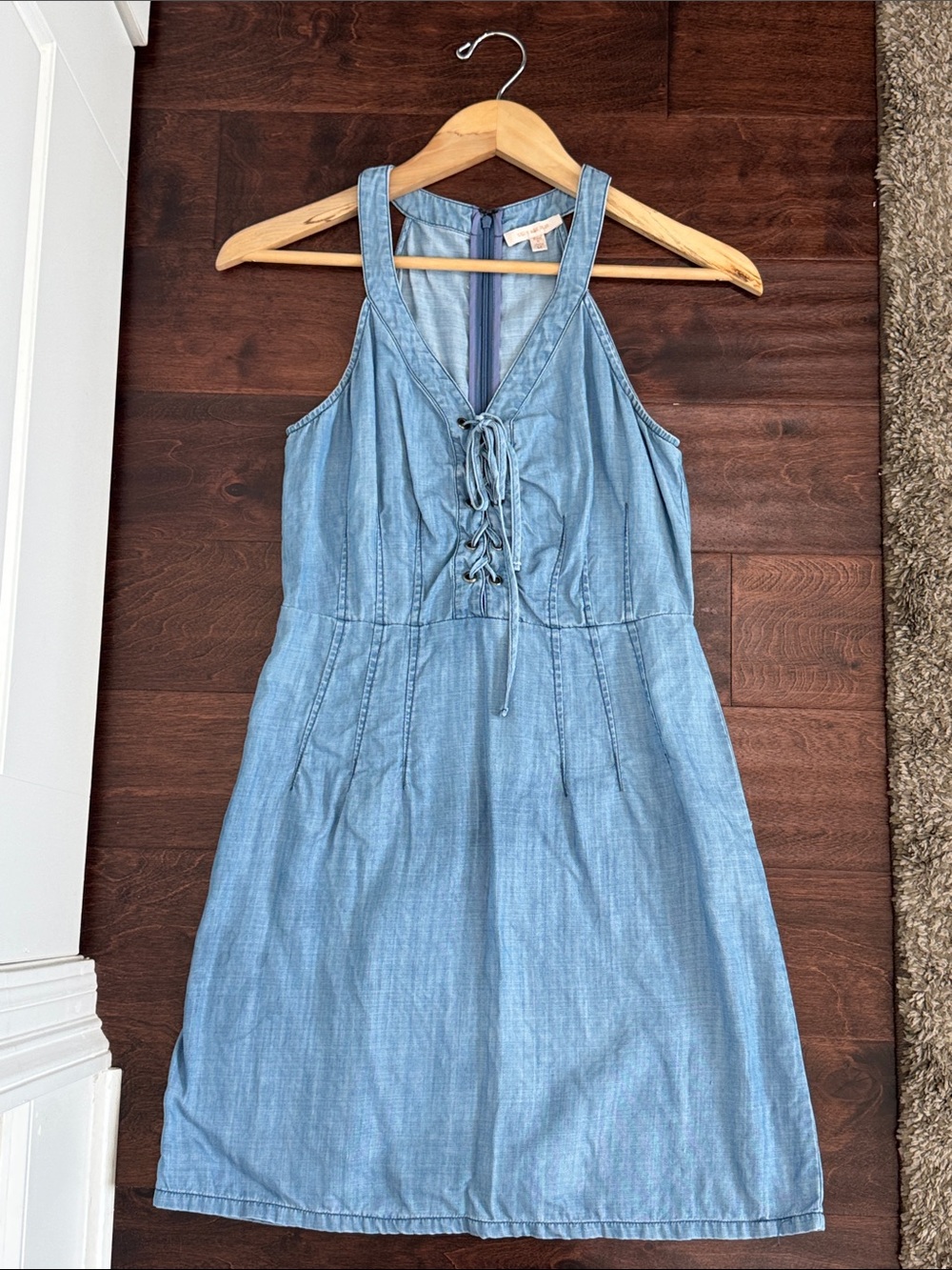 Skies Are Blue Chambray Denim Style Cowgirl Western Inspired Corset Dress, Med